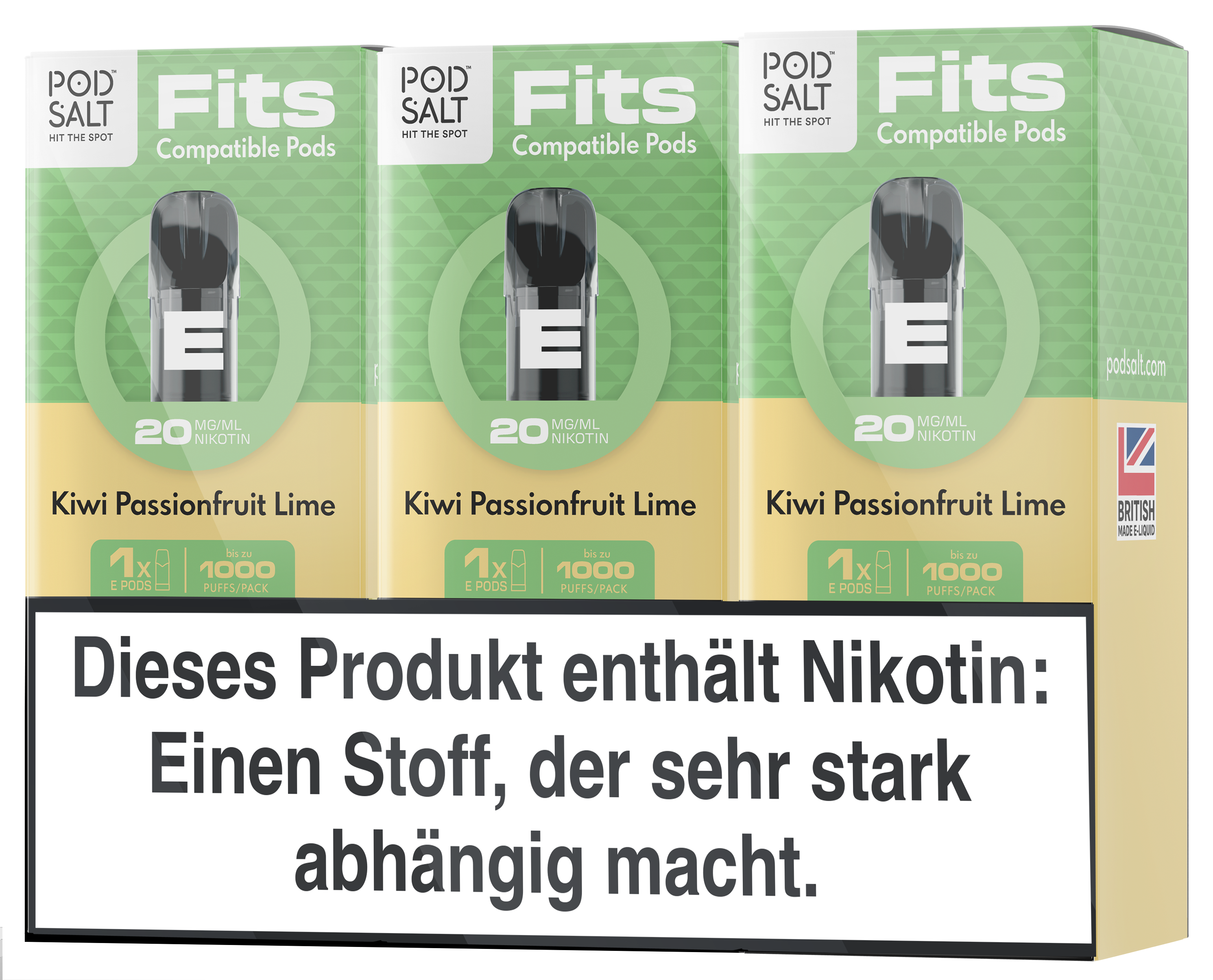Pod Salt - Fits Pods Kiwi Passionfruit Lime 20mg/ml - 3 Pack